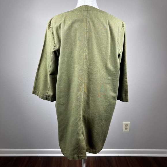 EILEEN FISHER COLLARLESS ORGANIC COTTON JACKET ARMY GREEN Size Medium - Picture 6 of 8